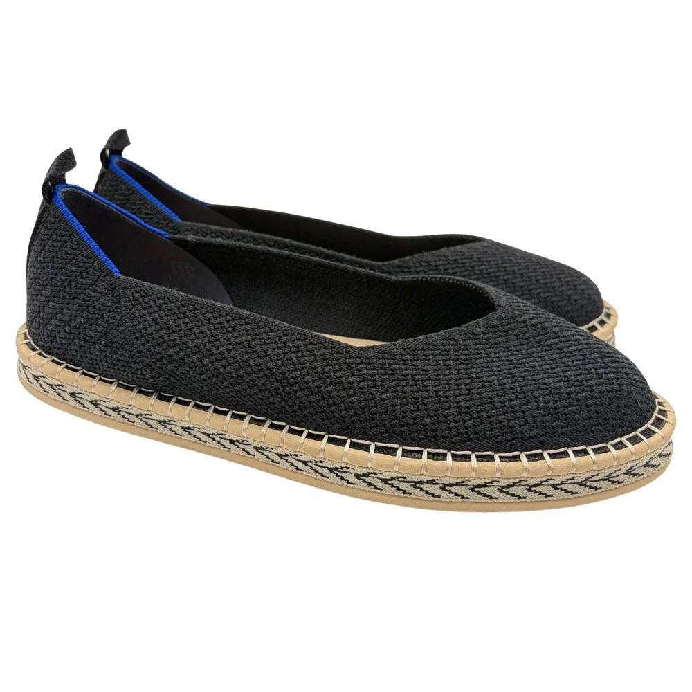 Rothys The Espadrille Black Knit Slip On Flat Shoes Womens 11 186-002 Chic Beach